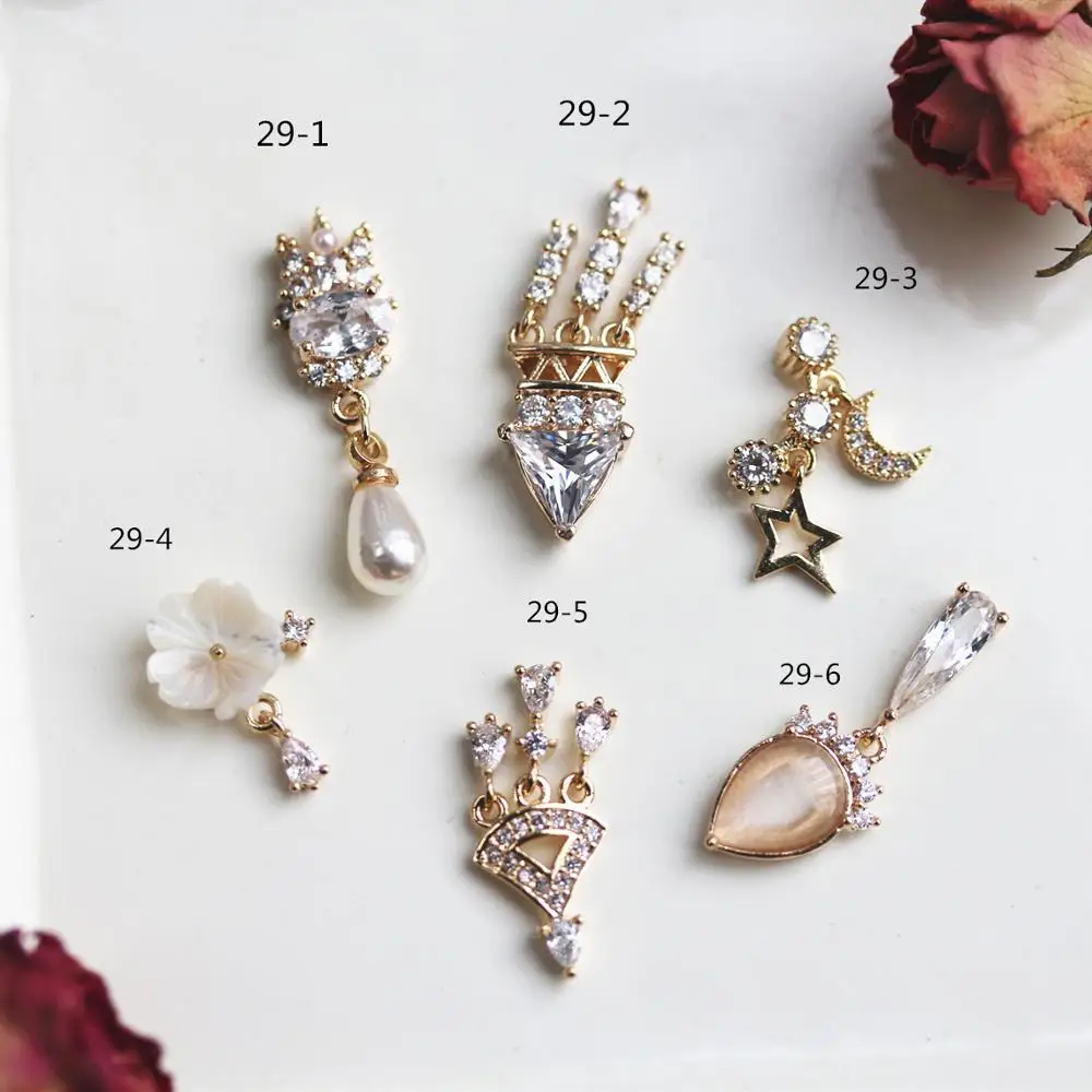 

10pcs Crown Crystal Zircon pearl Pendant Nail Art Rhinestone metal manicure nail accessories DIY Nail Decorations Nails charms