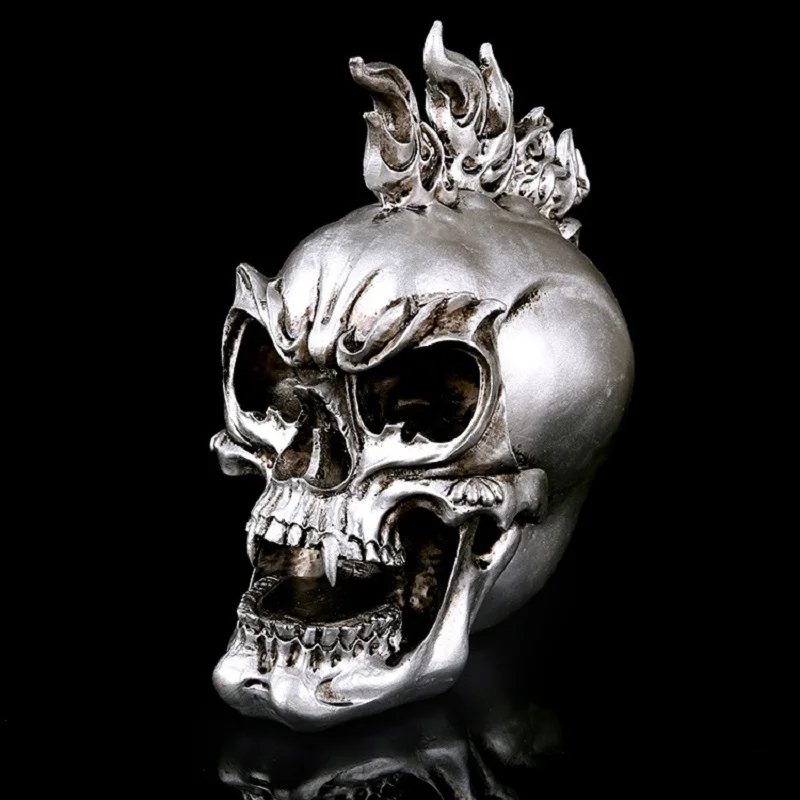 Silver Skull Art home Décor Human Skull Model Halloween Décor Home Decoration Skull Head Statue Room Décor Decorative Figures