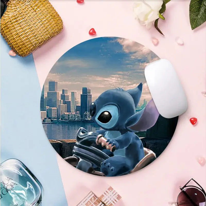 Cool New Disey Stitch Laptop Computer round desk pads Mousepad gaming Mousepad Rug For PC Laptop Notebook