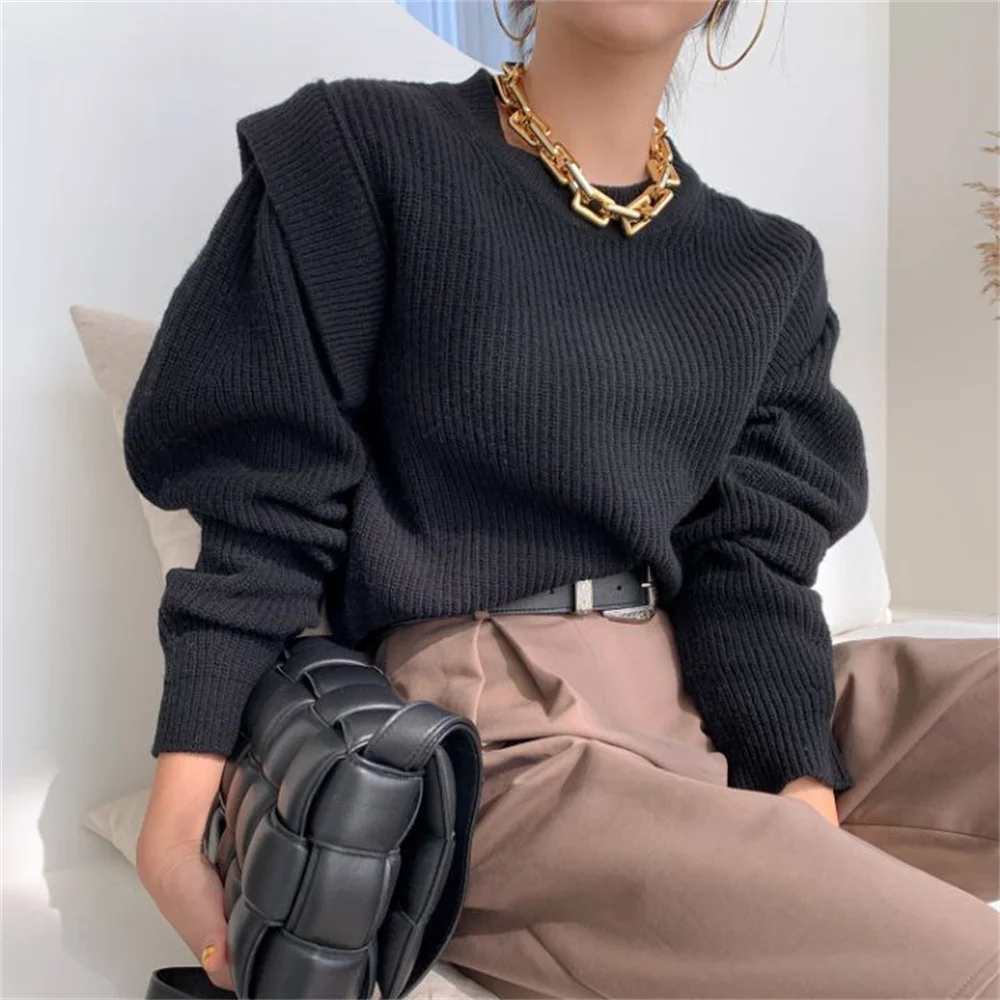 

Alien Kitty Warm Fake Two-Piece Pullovers Jumpers Elegant Outwear Fashion New Loose 2022 Autumn Women Sweaters Chic Casual