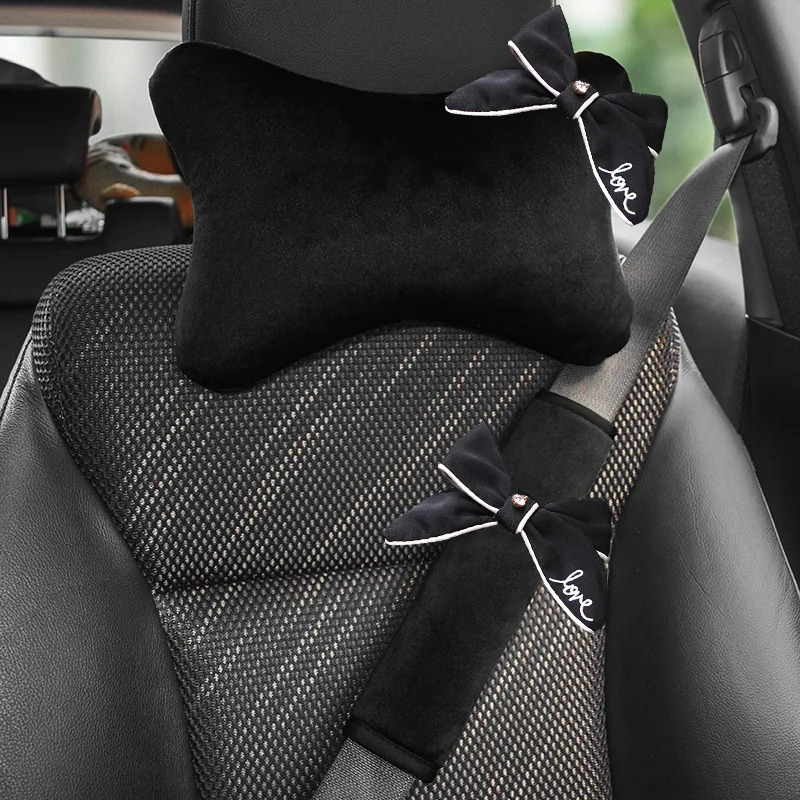 

Retro Dot Bowknot Universal Car Seat Headrest Neck Pillow Support Soft Plush Auto Seatbelt Cover Car Interior Accessories