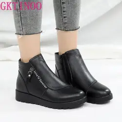 GKTINOO Genuine Leather Winter Shoes New Women Snow Boots Wedge Heels Non-slip Women's Boots Large Size Mother Warm Boots Famale