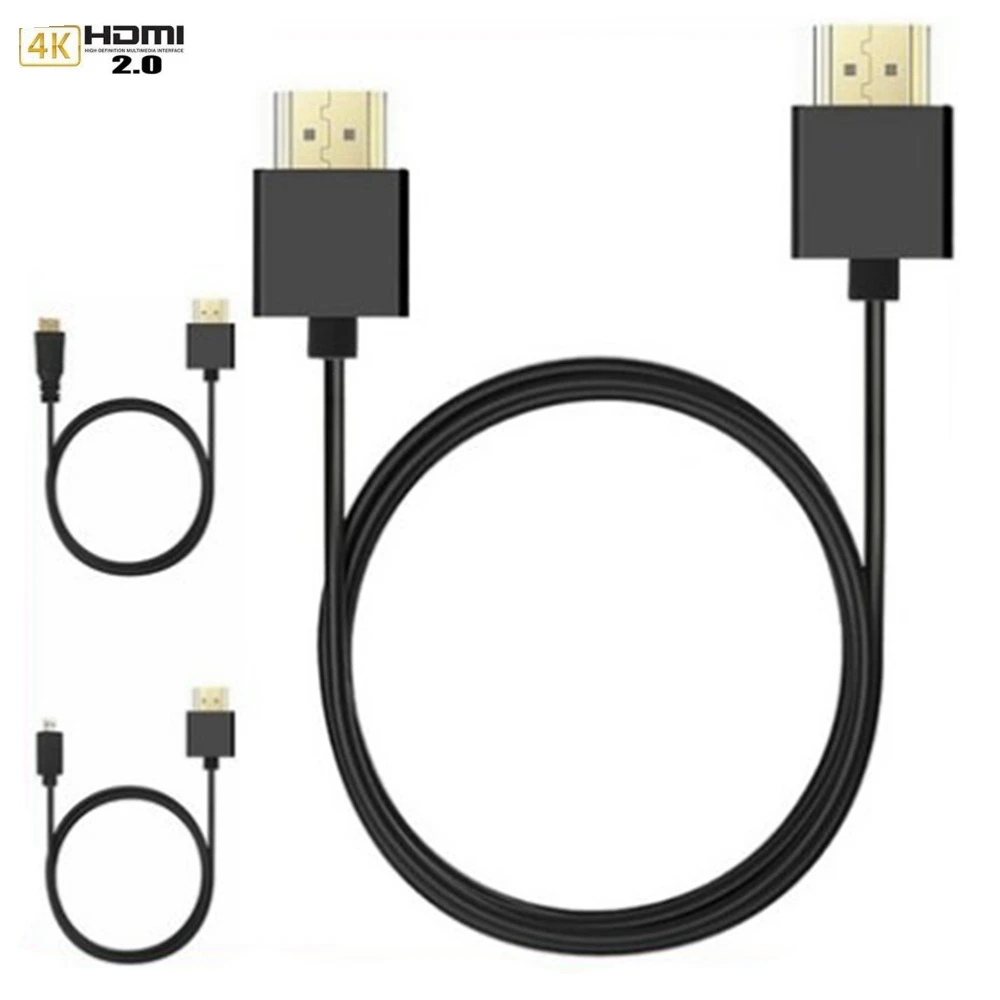 Micro HD-compatible male to HD OD 3.0mm Super Soft Thin Cables & Mini HDTV male Cable 2k*4k hd @60hz Light-weight Portable