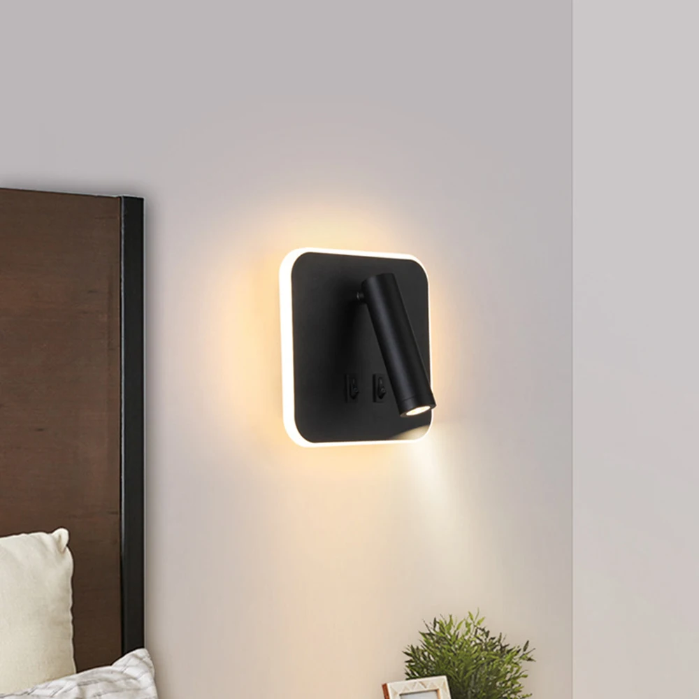 Sanmusion modern novelty led lamps decor wall lamp back white round square led lighting switch backlight indoor nightlights