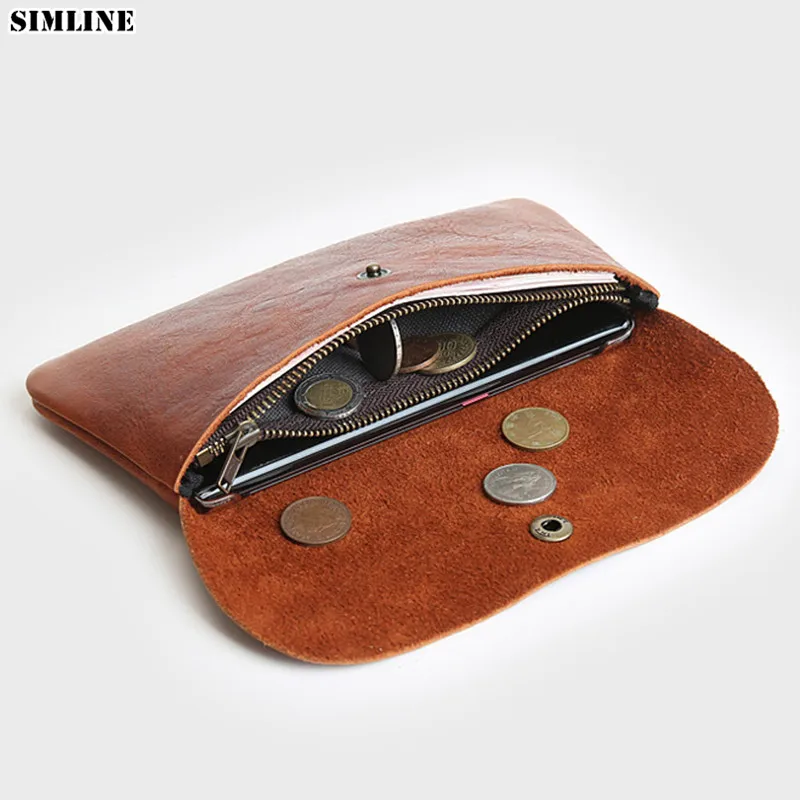 

Genuine Leather Wallets Men Women Vintage Cowhide Long Slim Men's Purse With Passport Card Holder Zipper Coin Pocket Phone Bag