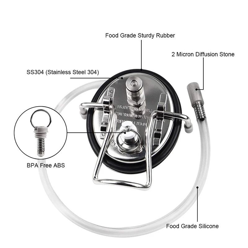 New Carbonation Lid With 2 Micron Diffusion Stone For Cornelius Keg Stainless Steel Ball Lock Gas Disconnect Homebrew Kegging