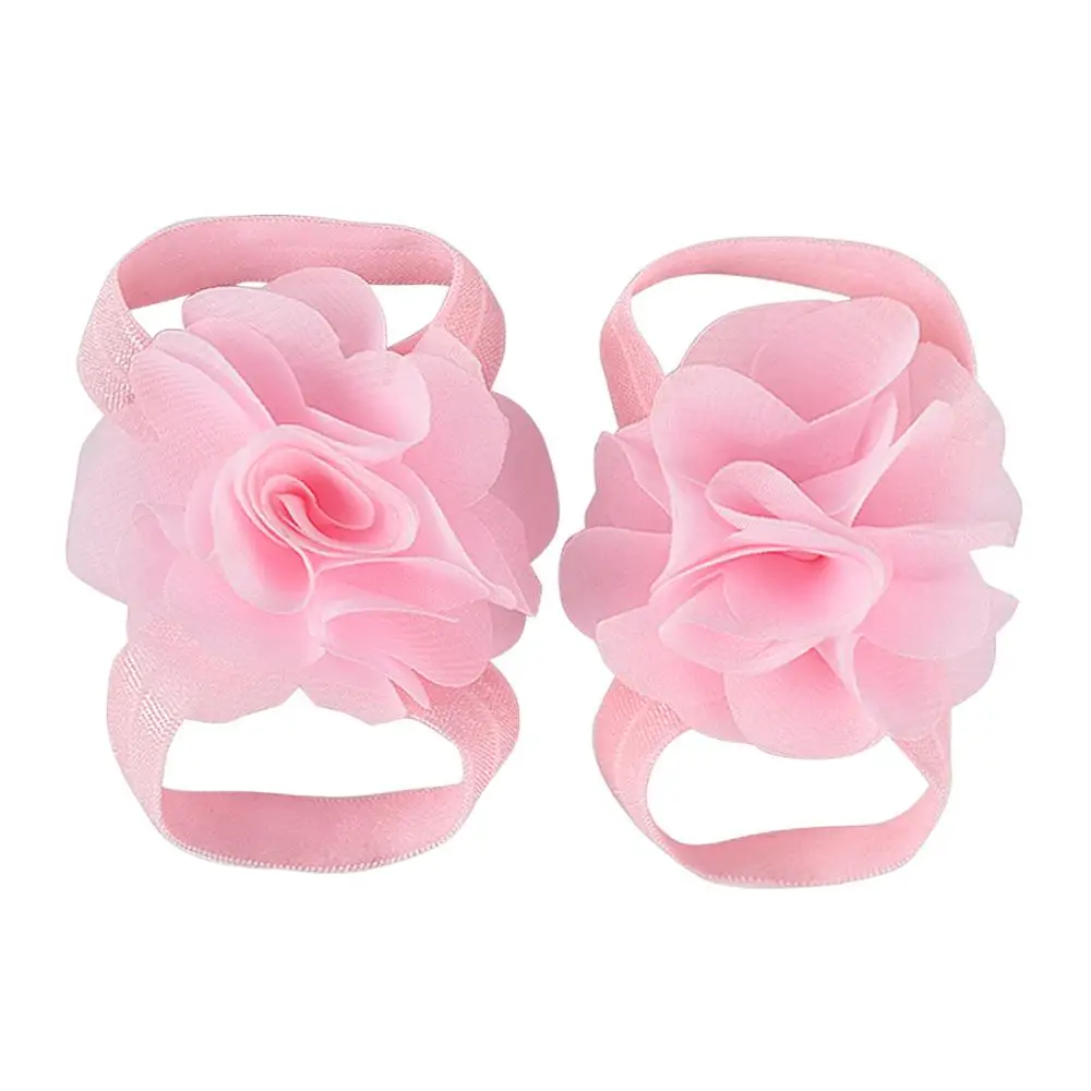 New Chiffon Flower Baby Barefoot Sandals Newborn Sandals Baptism Shoes Baby Girl Shoe Photo Props Birthday Shoes Newborn to 12M