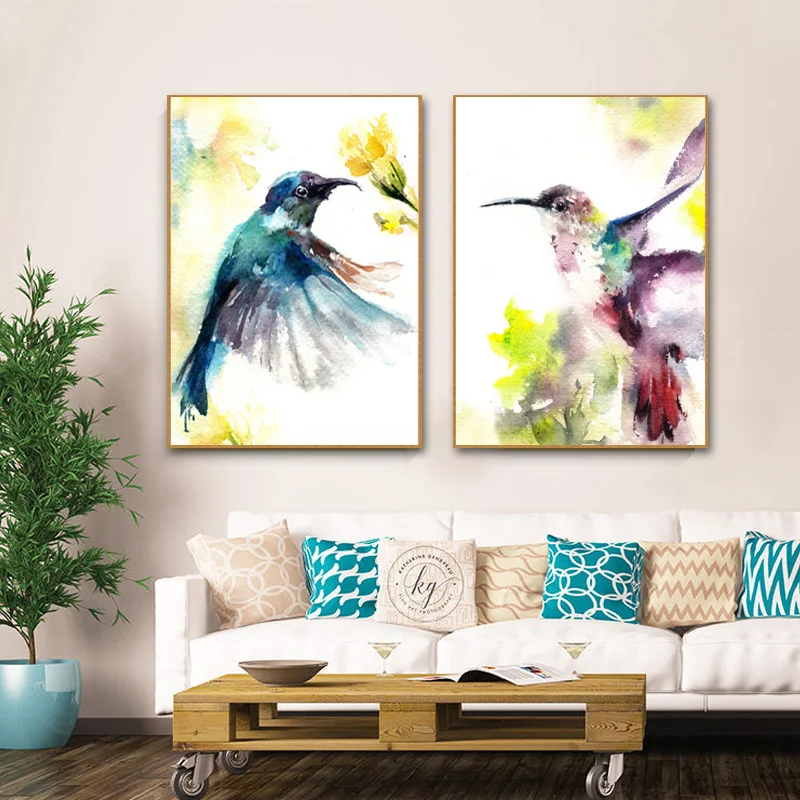 Watercolor Animal Poster and Prints for Kids, Canvas Painting, Bird Painting, Wall Art for Living Room Home Decor No Frame