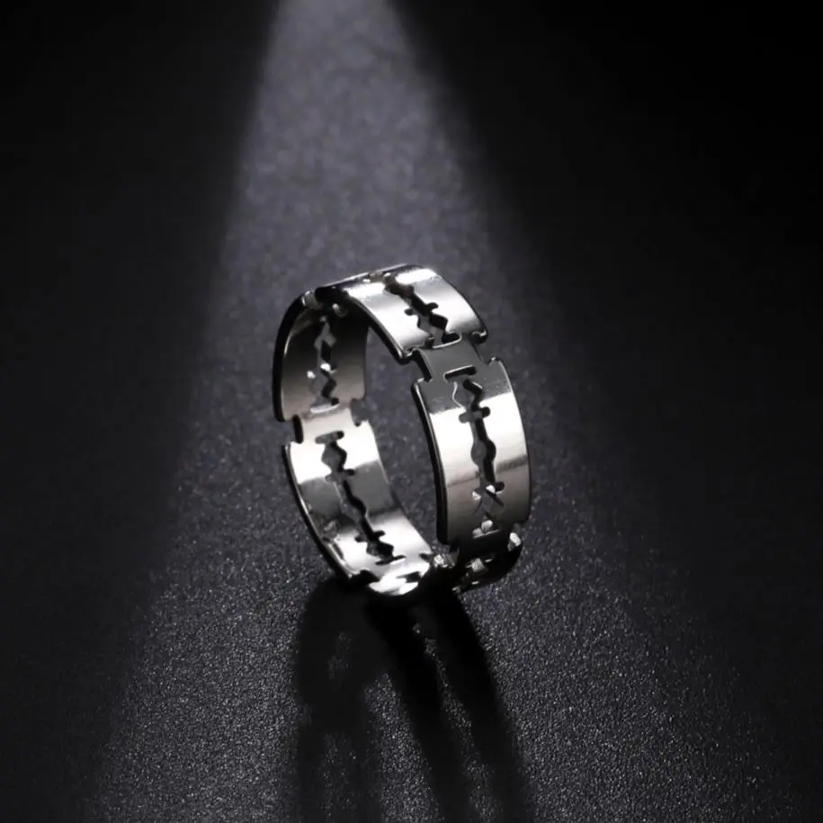 My Shape Punk Razor Blade Ring for Men Women Silver Color Stainless Steel Finger Rings Fashion Hippop Party Jewelry Men's Ring