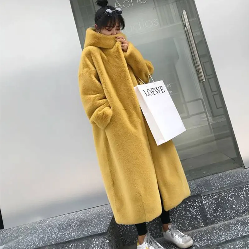 Oversize Hooded Faux Fur Coat Winter Jacket Women Fashion Long Parka Thick Warm Winter Coat Women Female Loose Faux Fur Jackets