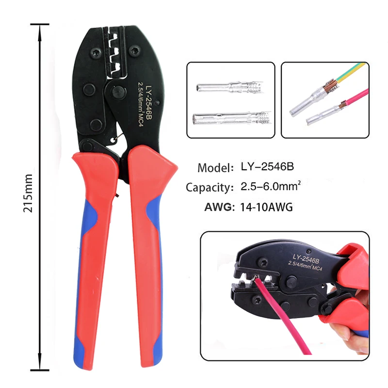 Alicadores de crimpagem e terminais Tool Kit, ferramentas manuais para painel solar, conectores de cabo fotovoltaico, fiação elétrica crimper, 2, 5-6, 0 mm2, AWG26-10