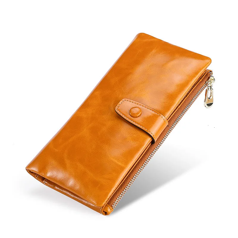 Genuine Leather Women Wallets Solid Purse Female Leather Long Womens Leather Wallet With Phone Case Coin Pokect  Cartera Mujer