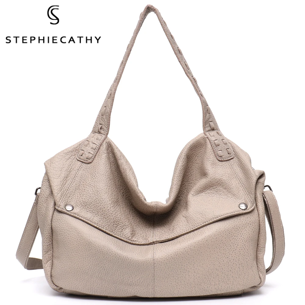 Natural Cowhide Casual Shoulder Bags Women Large Slouchy Hobo Flap Pocket Soft Genuine Leather Crossbody Handbag Versatile Purse