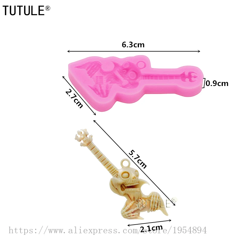 Cetakan Silikon Gitar Tengkorak, Cetakan Gitar Musik Kerajinan Fondant Pasokan Kerajinan, Cetakan Tanah Liat Polimer Kue, Cetakan Kalung Gantungan Kunci Resin