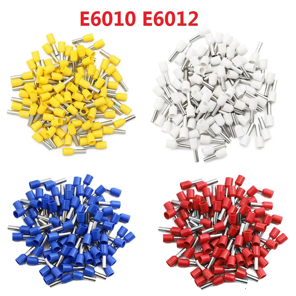 100pcs E6010 E6012 Insulated Ferrules Terminal Block Cord End Connector for Wire 6mm2, 10AWG