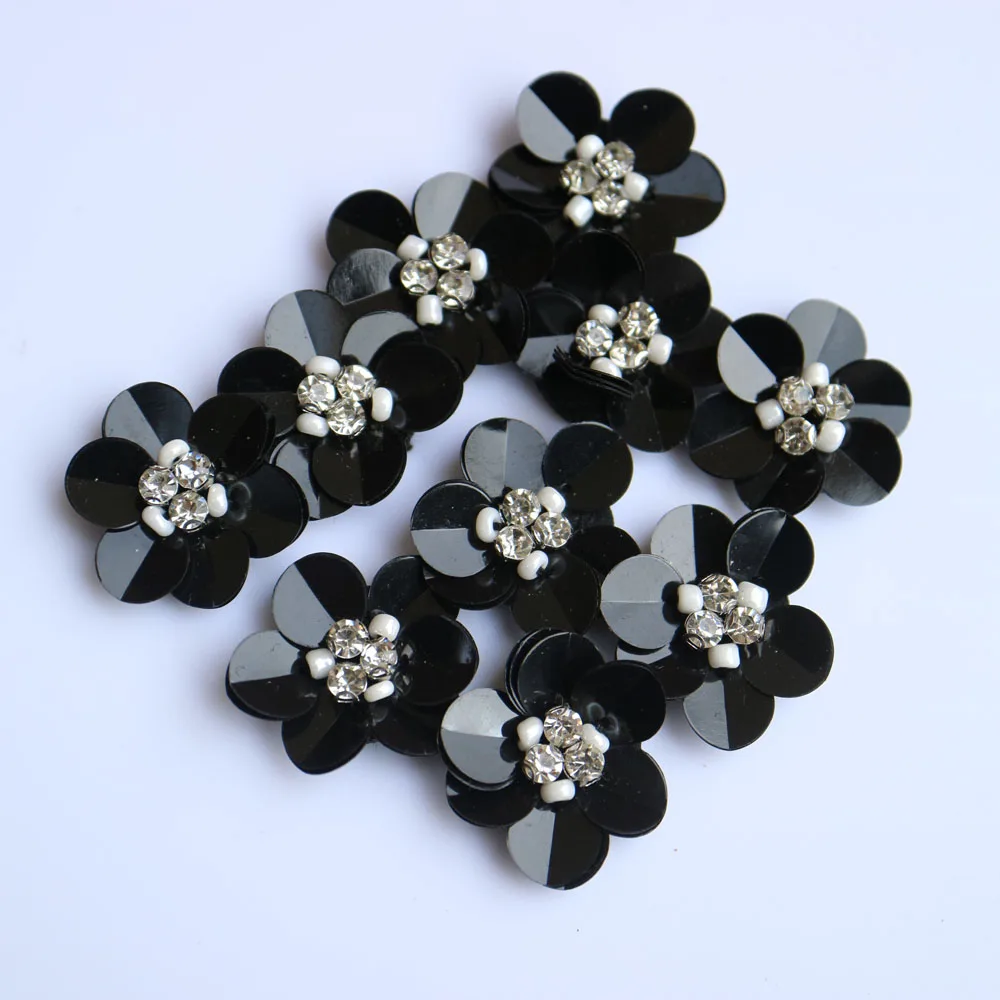 10 sztuk Rhinestone zroszony kwiat naszywki na ubrania DIY przyszyć parche aplikacje haftowana naszywka z aplikacją ropa dodatek odzieżowy