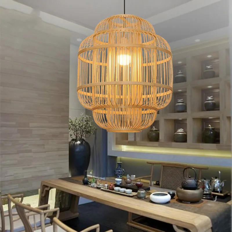 

Chinese Bamboo Art Pendant Lights Lighting Japanese Teahouse Bird Hanging Lamp Individual Southeast Asia Zen Luminaire Fixture