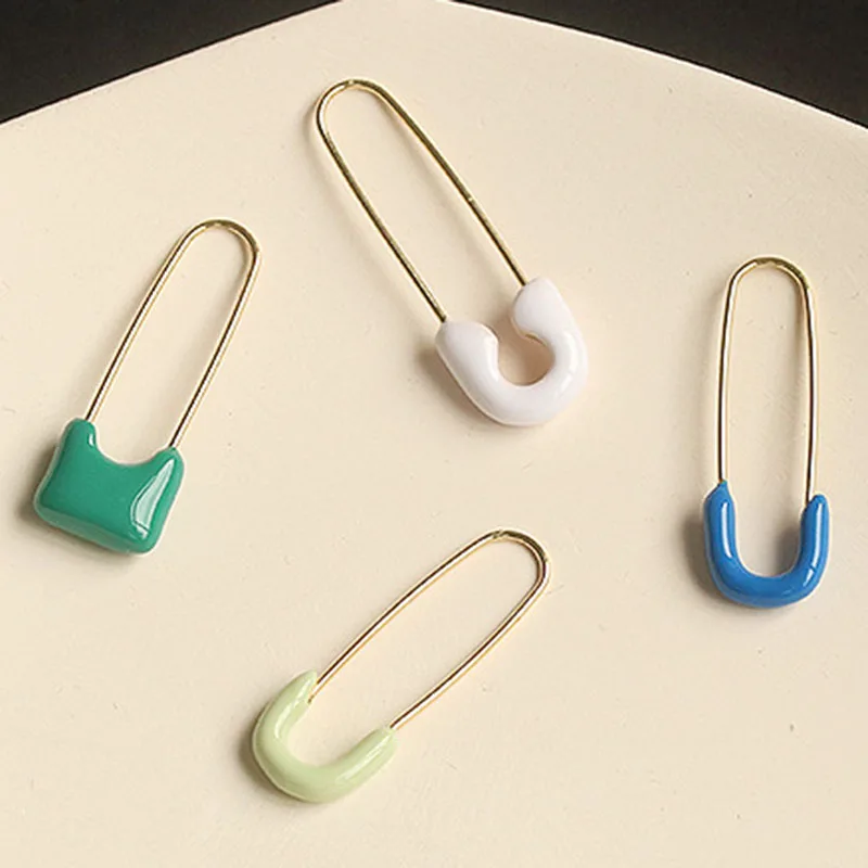 Colorful Enamel paperclip safety pin hoop earrings for women egirl cool earrings harajuku style 2021