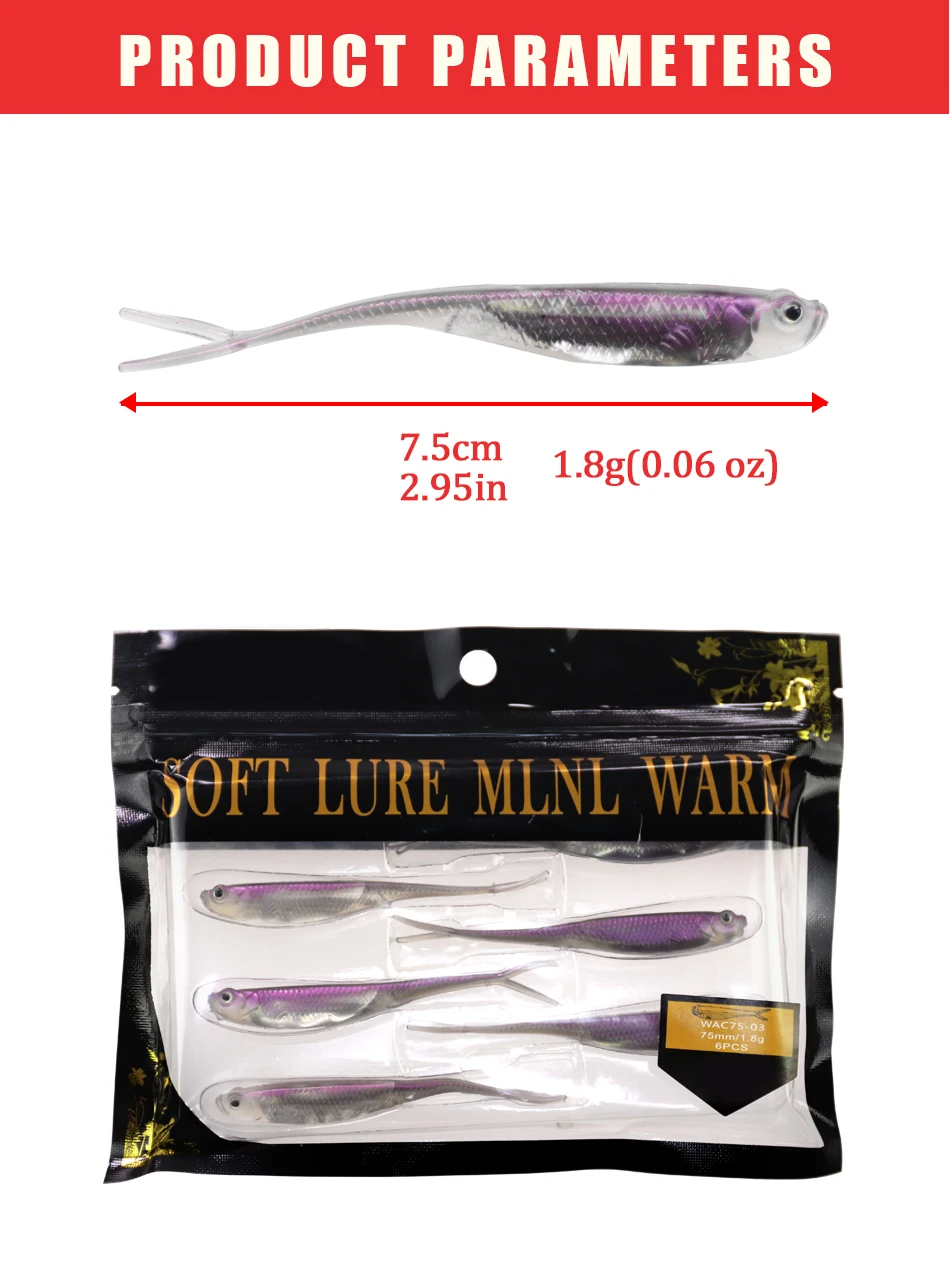 5/6 stücke Angeln Weichen Köder 70mm 80mm 100mm T Shad Angeln Weiche Köder Silikon Swimbaits künstliche Köder Wurm Für Bass Angeln – Detail 3