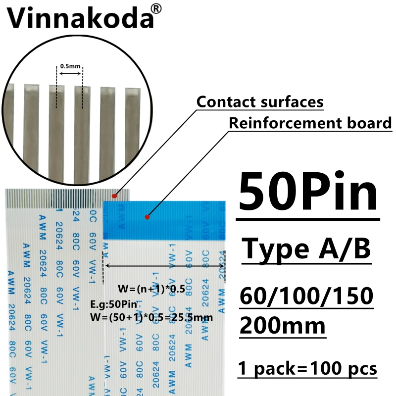 AWM 100 80C 60V 20624 VW-1 type a/B 60/FFC-0.5MM-50Pin/100/150 MM 10 pièces/200 pièces