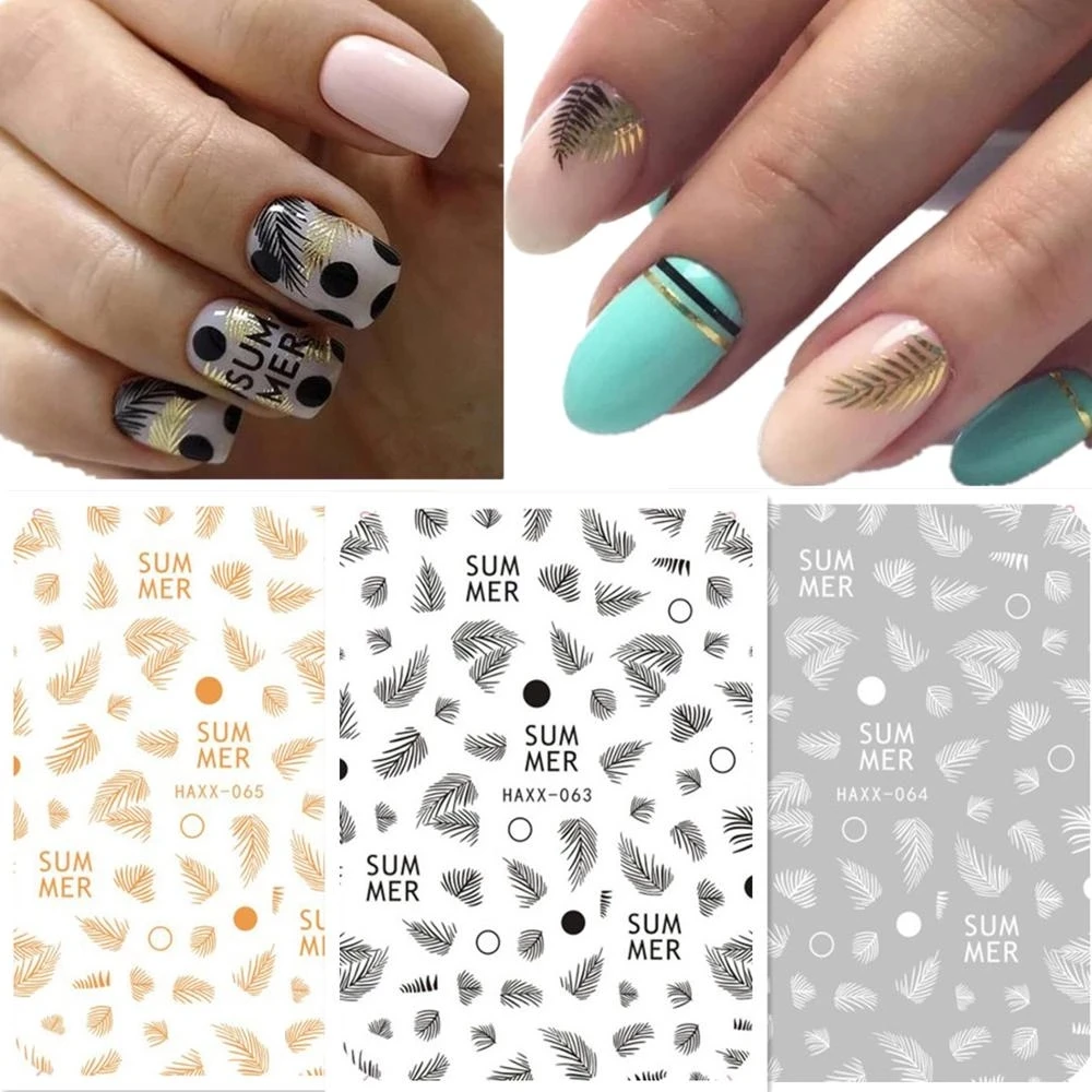 

Newest Black Gold White Leaves Design 3D Self Adhesive Decal Slider DIY Decoration Tips Nail Sticker HANYI 63 64 65