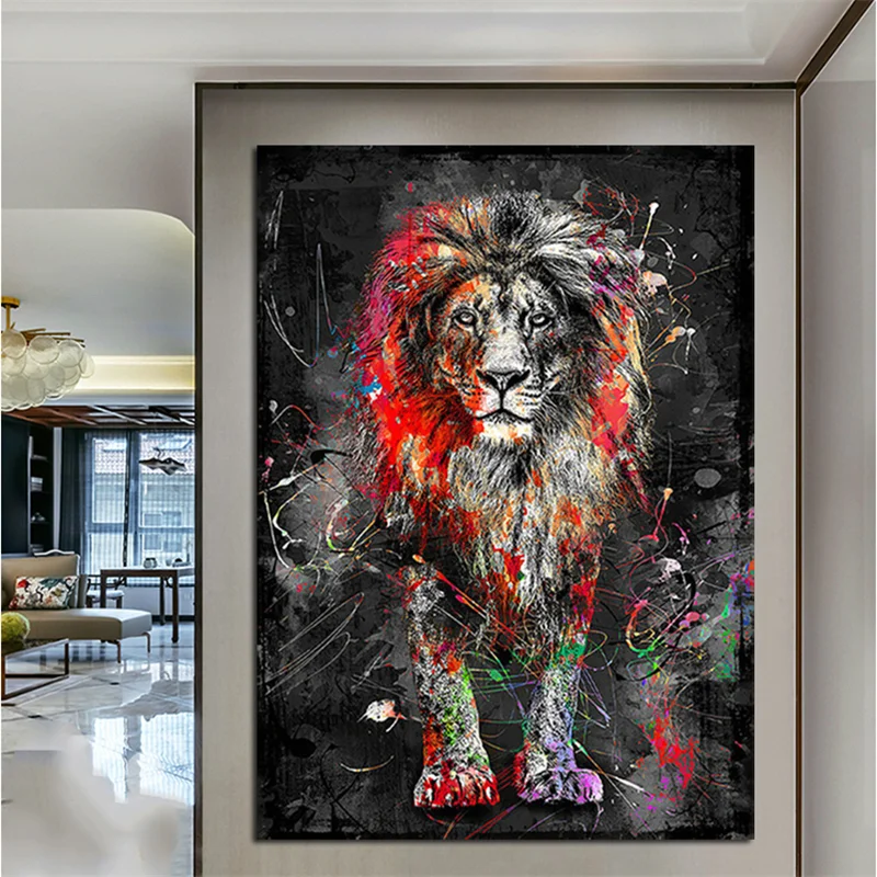 beibehang Custom abstract painting modern animal home decoration painting colorful lion papel de parede 3d wallpaper