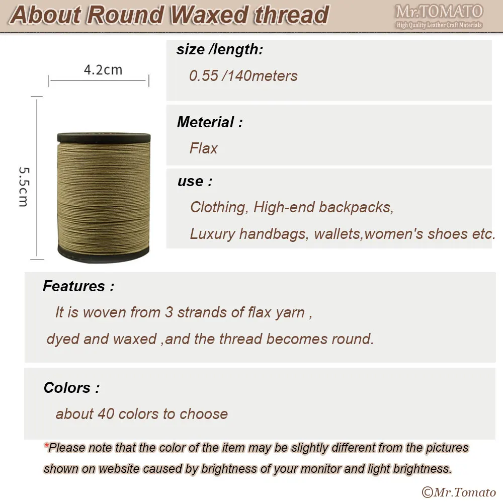 0.55 Leather Sewing Waxed round Thread flax linen Stitching Cord Craft Work Cord DIY Leathercraft Tool 140m Luxury hand bag make