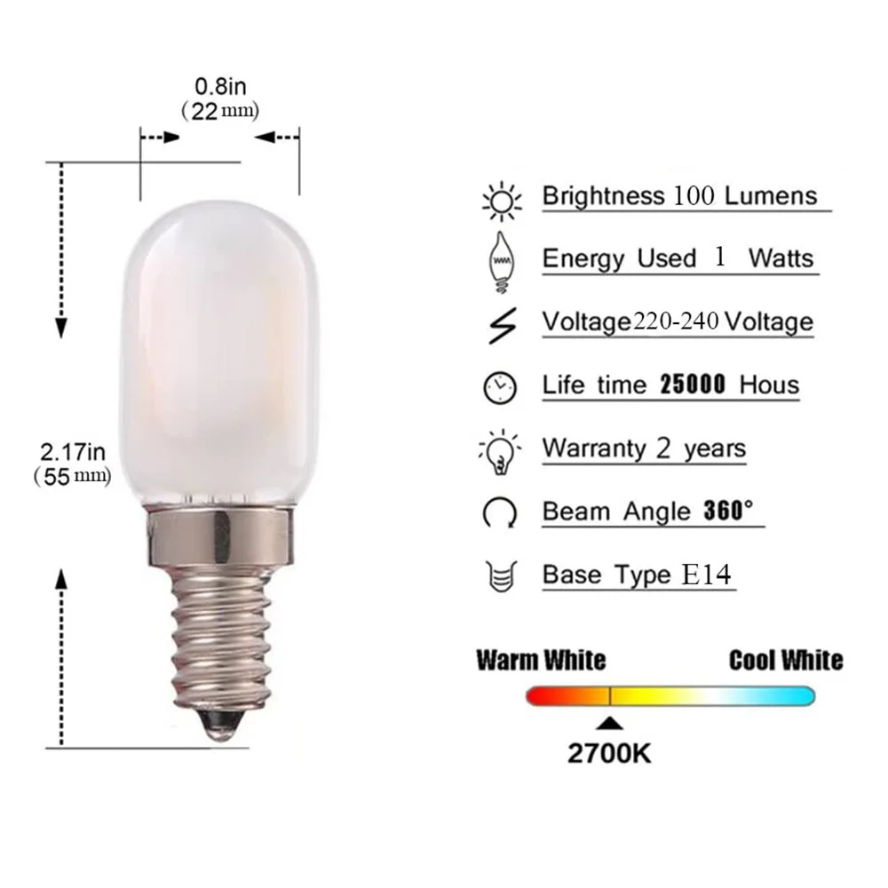 Frosted Glass 1W T22 E14 Candle Bulb Vintage Tube Night Light Lamp Warm White 2700K 110 E12 Led Filament Bulb for House Lighting