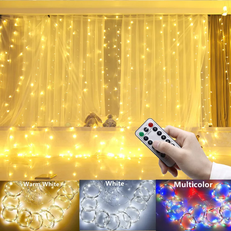 3M USB LED Tenda Luce Fata Luci Della Stringa 8 Modalità 3X3M 3X1M 3X2M Ghirlanda Per Il Nuovo Anno Natale All'aperto Matrimonio Decorazioni Per La Casa