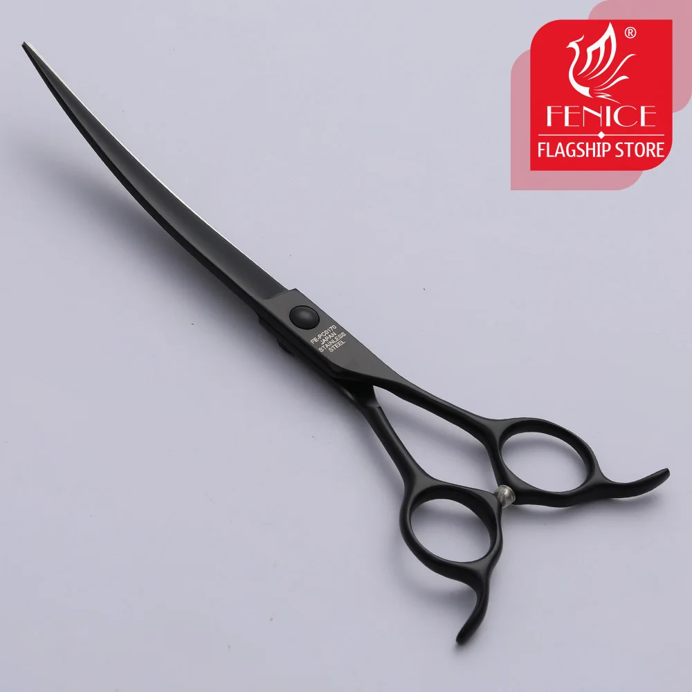 Fenice 7.0 polegada preto curvo profissional grooming scissors corte de cabelo do cão tesoura jp440c suprimentos para cães de estimação