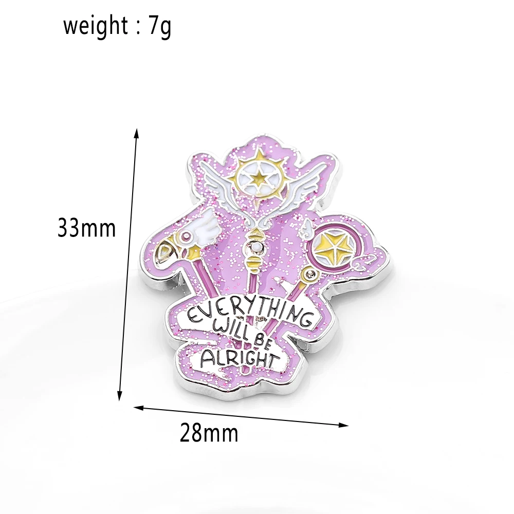 Everything Will Be Alright Enamel Pin Card Captor Sakura Invincible Spell Brooch Magic Wand Badge Beautiful Inspirational Brooch