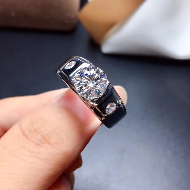 

2021 new sparkling moissanite ring for men real 925 silver 8*8mm size gem birthday gift shiny better than diamond strong power