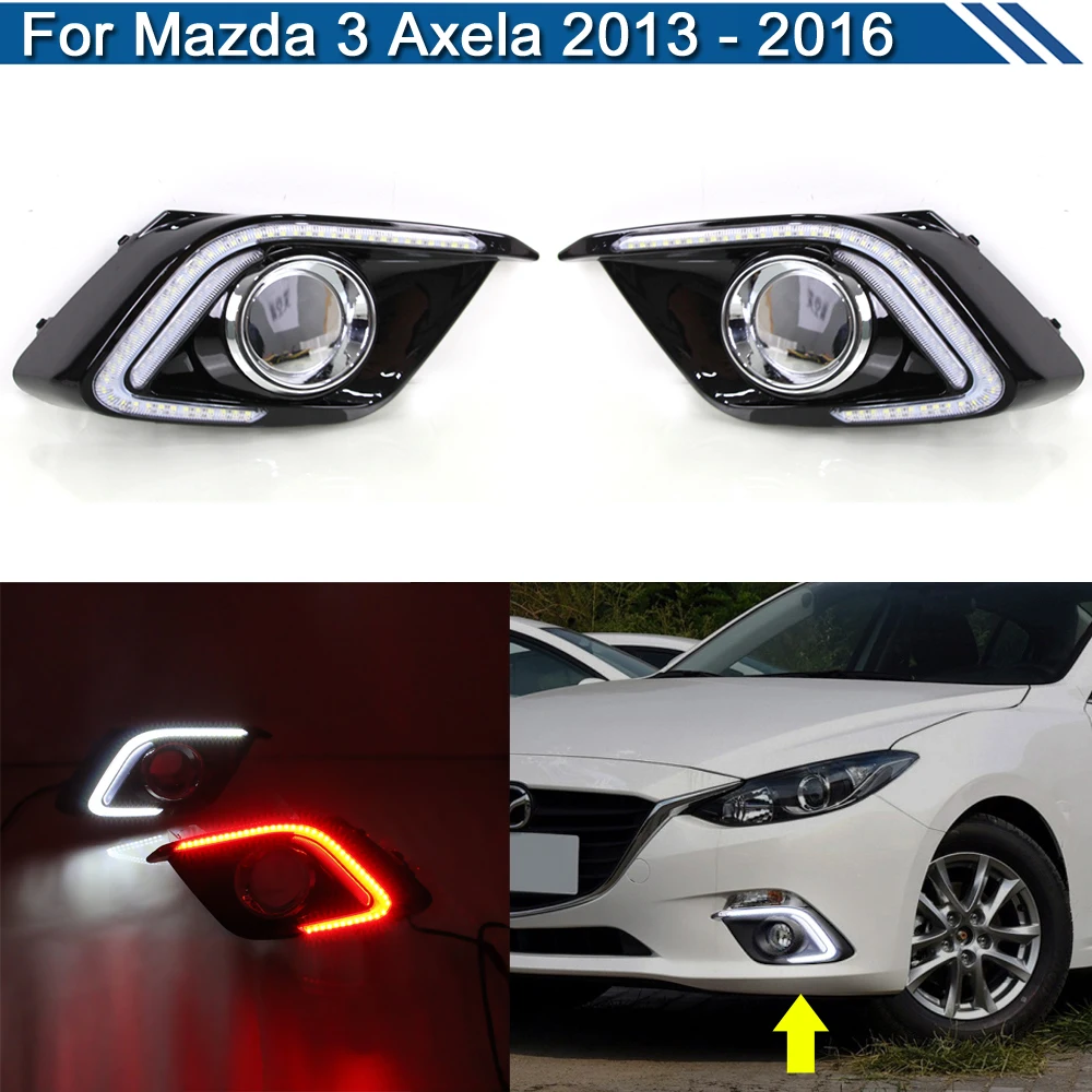 

2Pcs LED Fog Warning Lamp For Mazda 3 Axela 2013 2014 2015 2016 White DRL Daytime Light Amber Turn Signal Lights