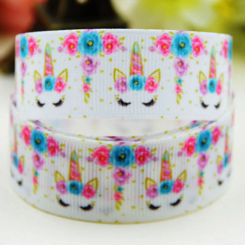 7/8\'\' 22mm Sleep Unicorn Cartoon Character printed Grosgrain Ribbon party decoration 5 Yards randomly sent