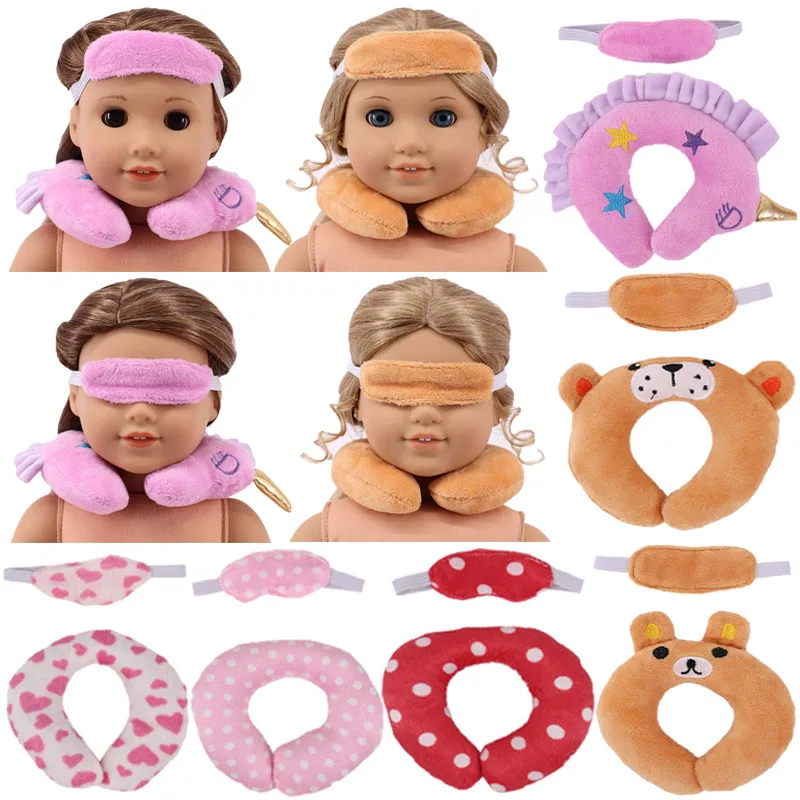 Doll Travel Mini U-shaped Pillow+Sleep Push Eye Mask For 18 Inch American&43 CM Reborn Baby New Born Doll Girl's Russia Toy DIY