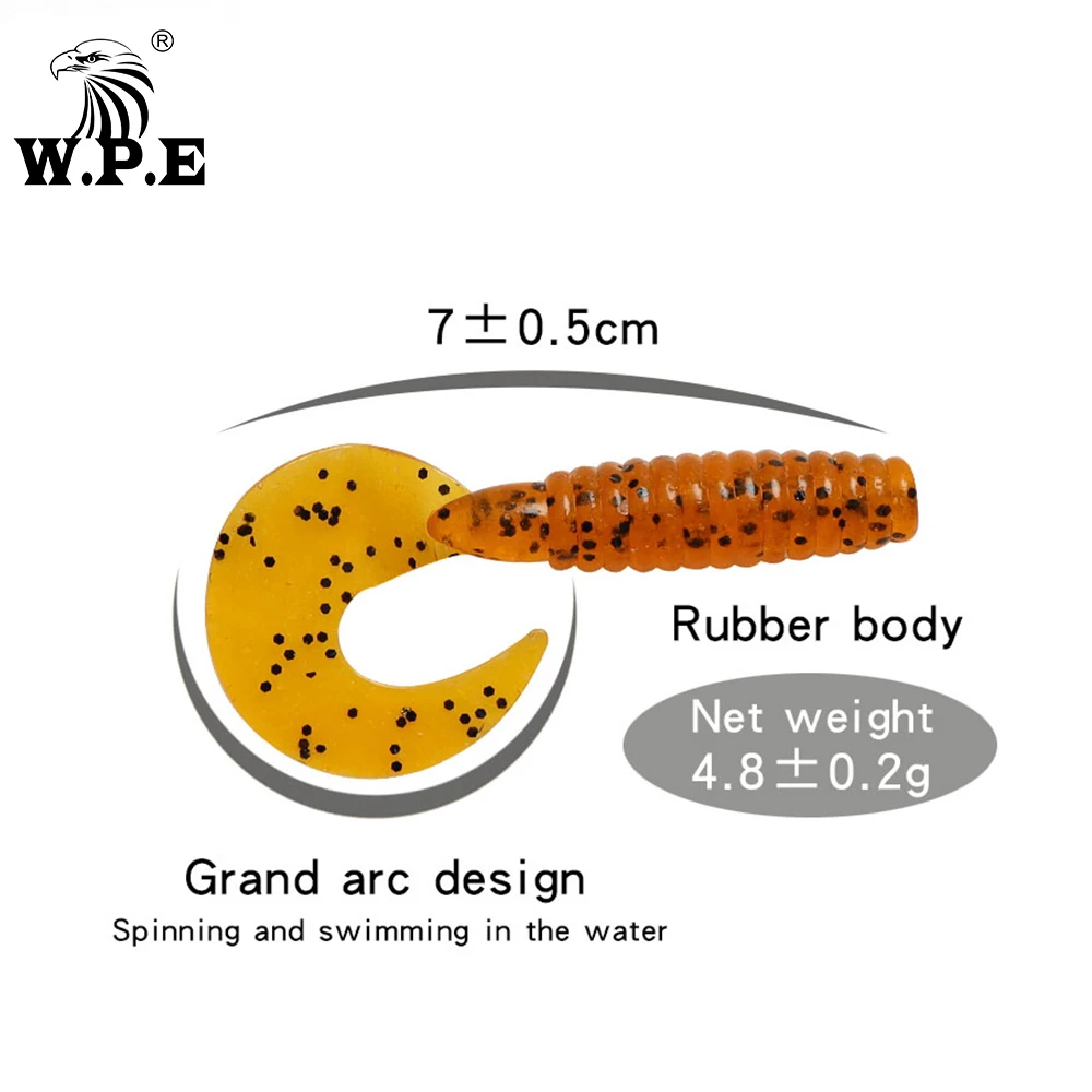 W.P.E 5pcs/pack 70mm Soft Lure Fishing Easy Swim Bait Shiner Artificial Fishing Bait Silicone Soft Shake Body Fishing Wobblers