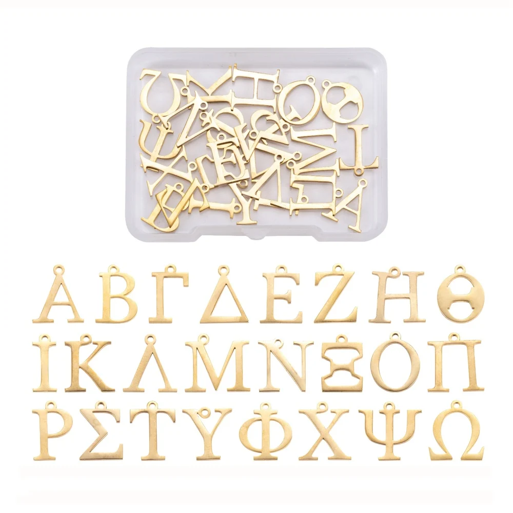 24Pcs/Box 304 Stainless Steel Charms 24 Style Greek Alphabet Golden Charm for jewelry making DIY Creative Earring Necklace Decor