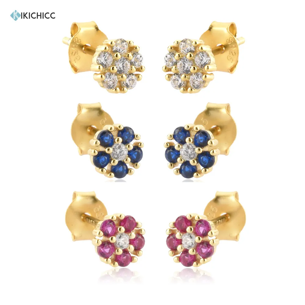 KIKICHICC 925 Sterling Silver 2021 Gold Flower Stud Earring Piercing Luxury Jewelry Rock Punk Wedding Clips Three Color Blossom