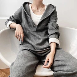 LMQ NEW Women Fall Winter Oversized Hoodies Pants Two Piece Set Hooded Sweater Korean Casual Tracksuits Sweatshirt Lady Suit