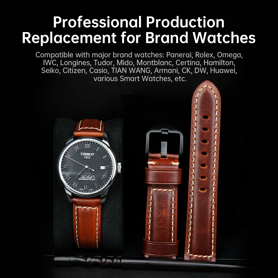 MAIKES Watch Accessories 20mm 22mm 24mm 26mm Watch Bands Genuine Leather Watch Strap Vintage Oil Wax Leather Watchband