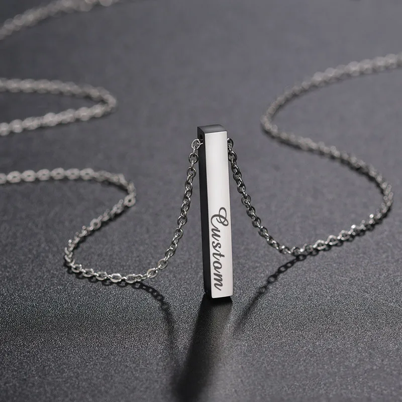 Personalized Names Bar Necklace for Women Engraved Custom Coordinates Date Text Pendant Chokers Stainless Steel Jewelry Gifts