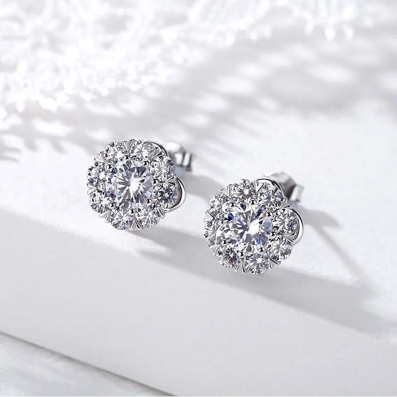 Huitan Fancy Flower Shaped Stud Earrings with Full Crystal Cubic Zirconia Shiny Women\'s Earrings New Fashion Jewelry Wholesale