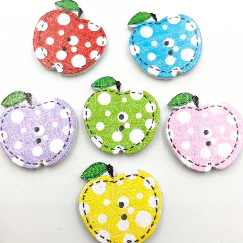 25/50/100pcs Mixed Apples Pattern Wooden Buttons For Clothes Crafts Sewing Decorative Needlework Scrapbooking DIY WB686