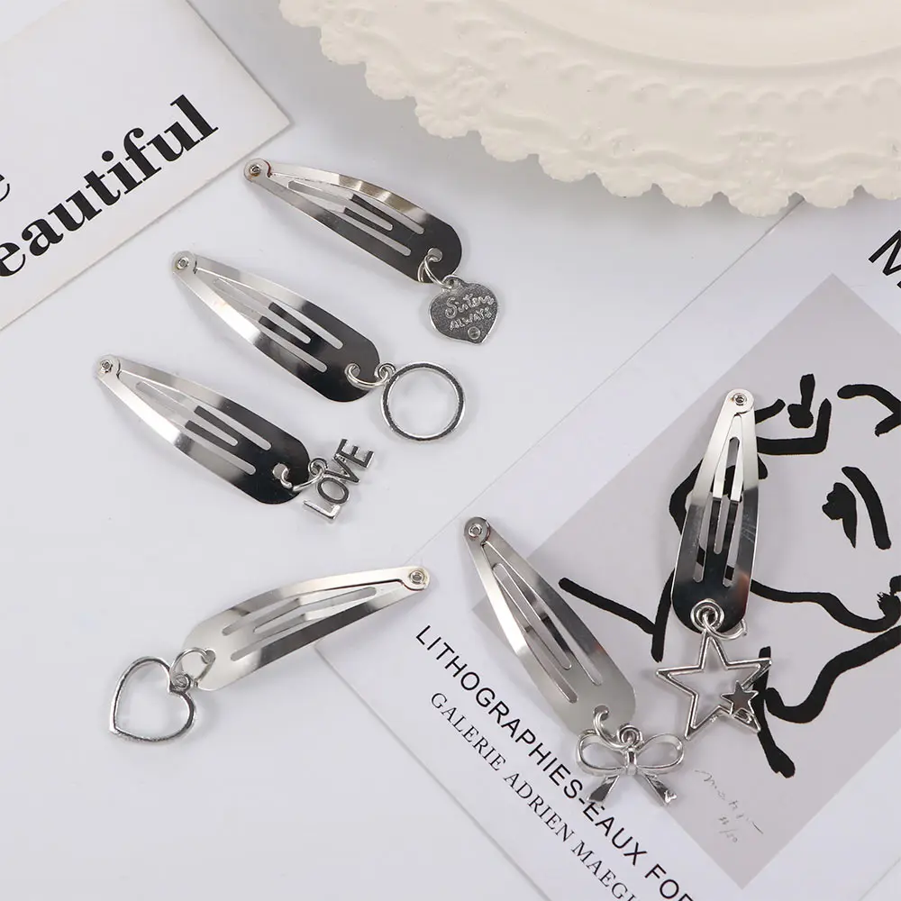 Korean Fashion Love Heart Bow Star Hairpins Barrettes Hair Jewelry for Women Metal Pendant BB Hair Clips Hair Accessories