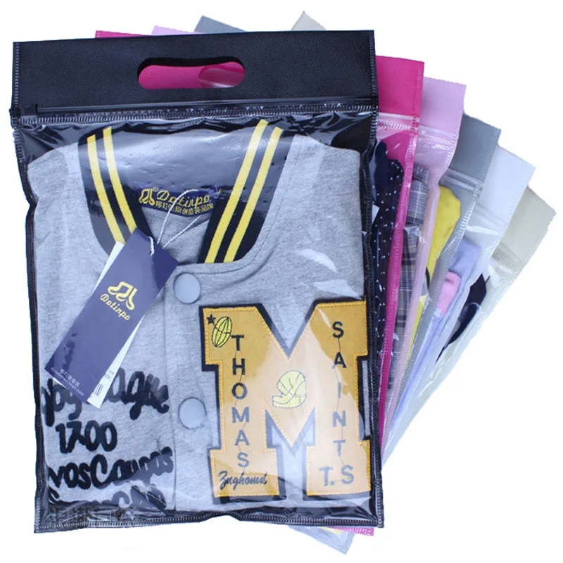 

20 pcs Large Non Woven Zip Lock Plastic Clothing Packaging Bag With Handle and Zipper Clear Garment Bags Custom Logo