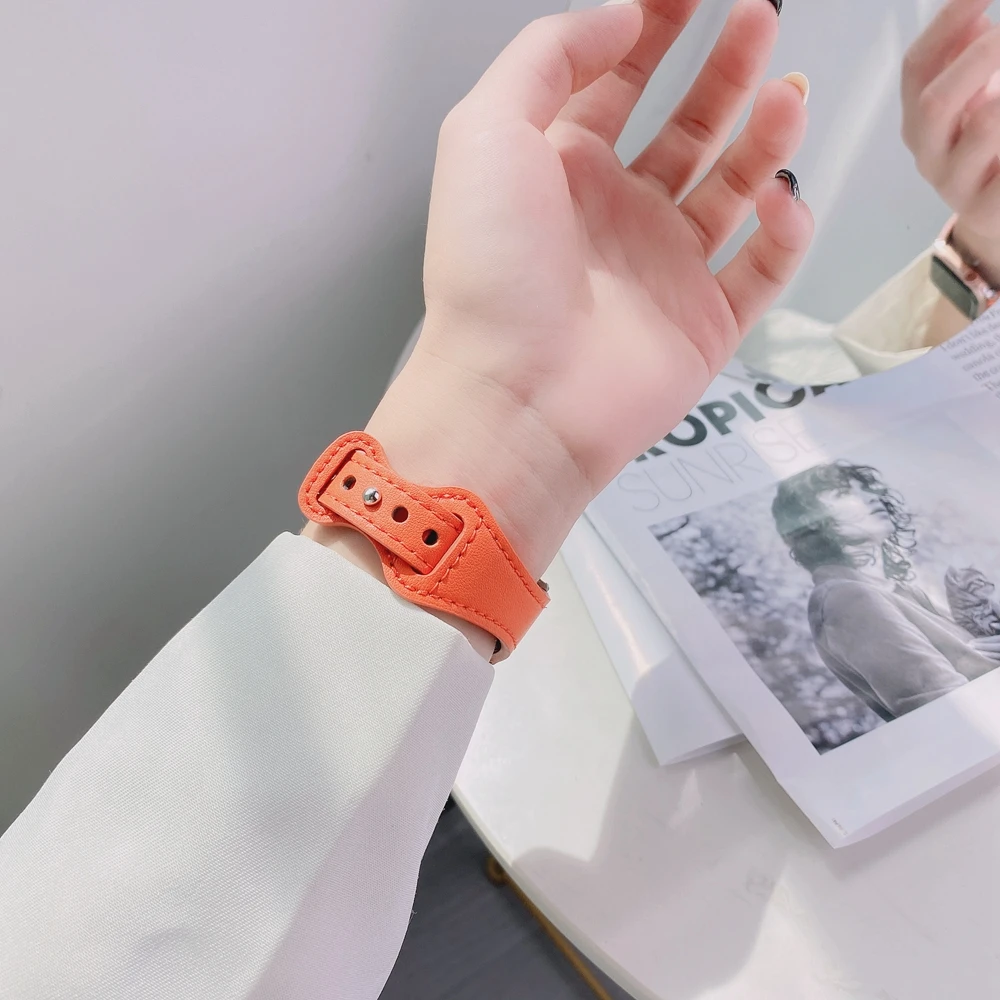 Ремешок Slimmer для Apple Watch Series se7 6 5 4 3 2 1 41/45 мм, спортивный кожаный браслет с пряжкой с язычком для iWatch 38 мм 40 мм 42 мм 44 мм, Correa