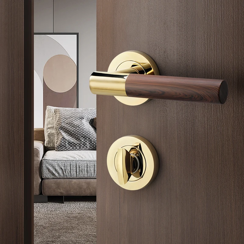 Free Shipping American Simple Inset Indoor Wood Grain Currency Door Hidden mute Lock Zinc Alloy Study Room Gold Bedroom Handle