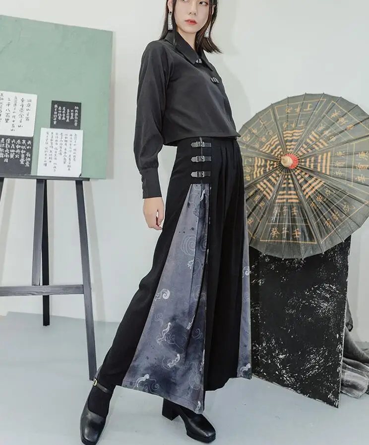 New Spring Autumn Women Harajuku Gothic Black High Waist Wide Leg Pants Streetwear Casual Loose Fashion Female Trouser