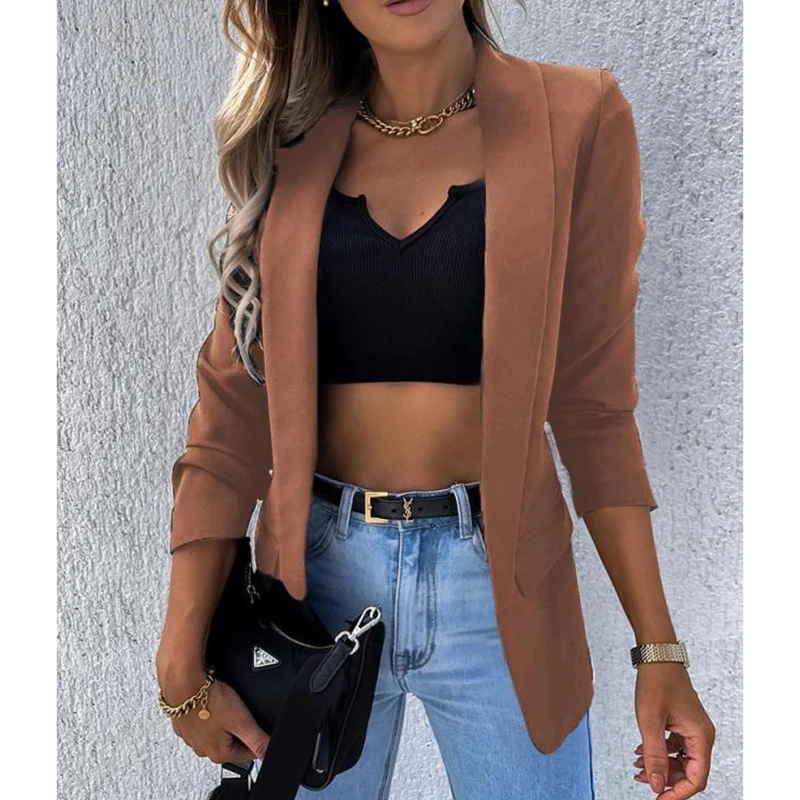 Autumn Lady Elegant Blazer Coats Fashion Turn-Down Collar Women Outerwear Spring Casual Simple Long Sleeve Jackets print FASHION