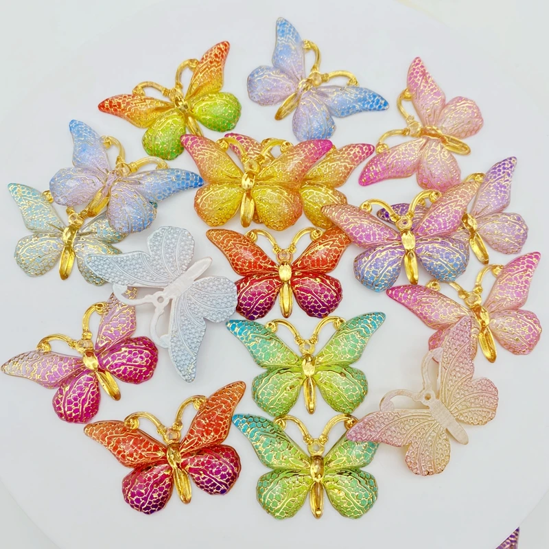 10Pcs/Lot New Acrylic Mixed Butterflies With A Hole Flat Back Scrapbooking Hair Bow Center Embellishments DIY Accessories C78